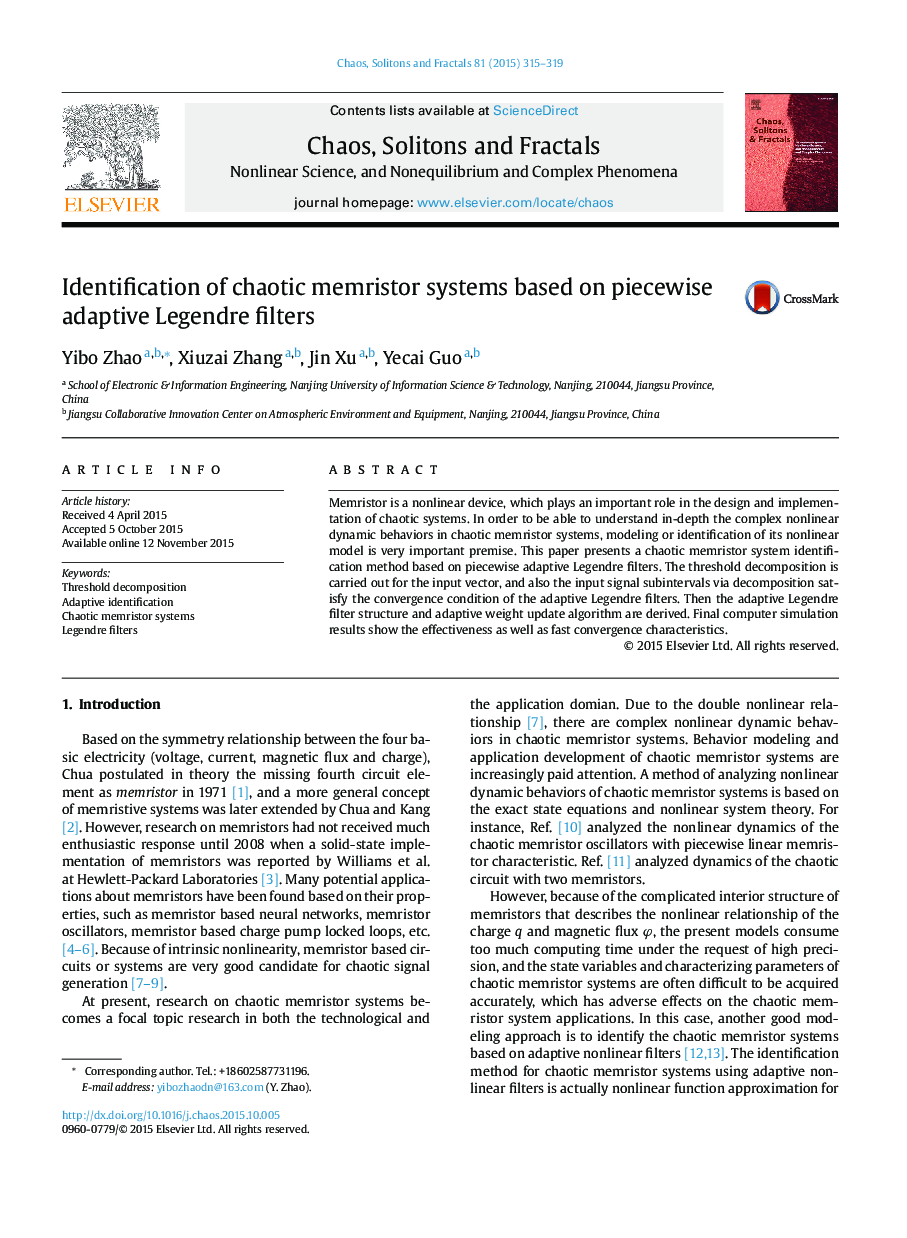 Identification of chaotic memristor systems based on piecewise adaptive Legendre filters
