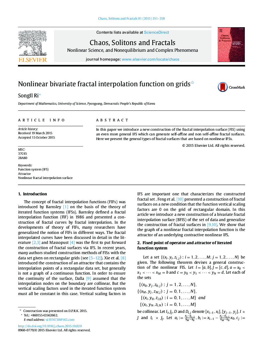 Nonlinear bivariate fractal interpolation function on grids