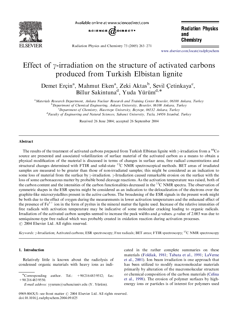 Effect of Î³-irradiation on the structure of activated carbons produced from Turkish Elbistan lignite