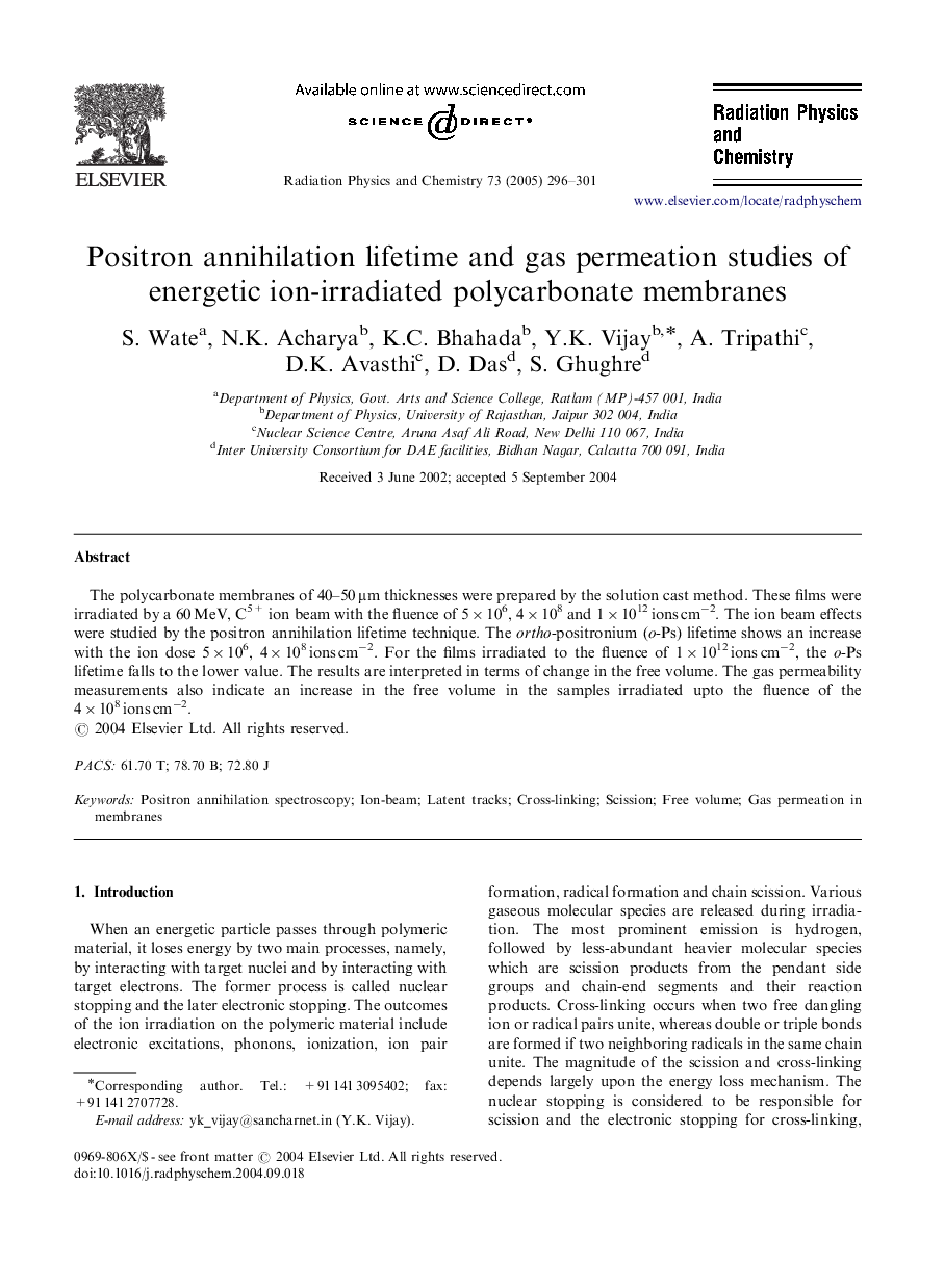 Positron annihilation lifetime and gas permeation studies of energetic ion-irradiated polycarbonate membranes