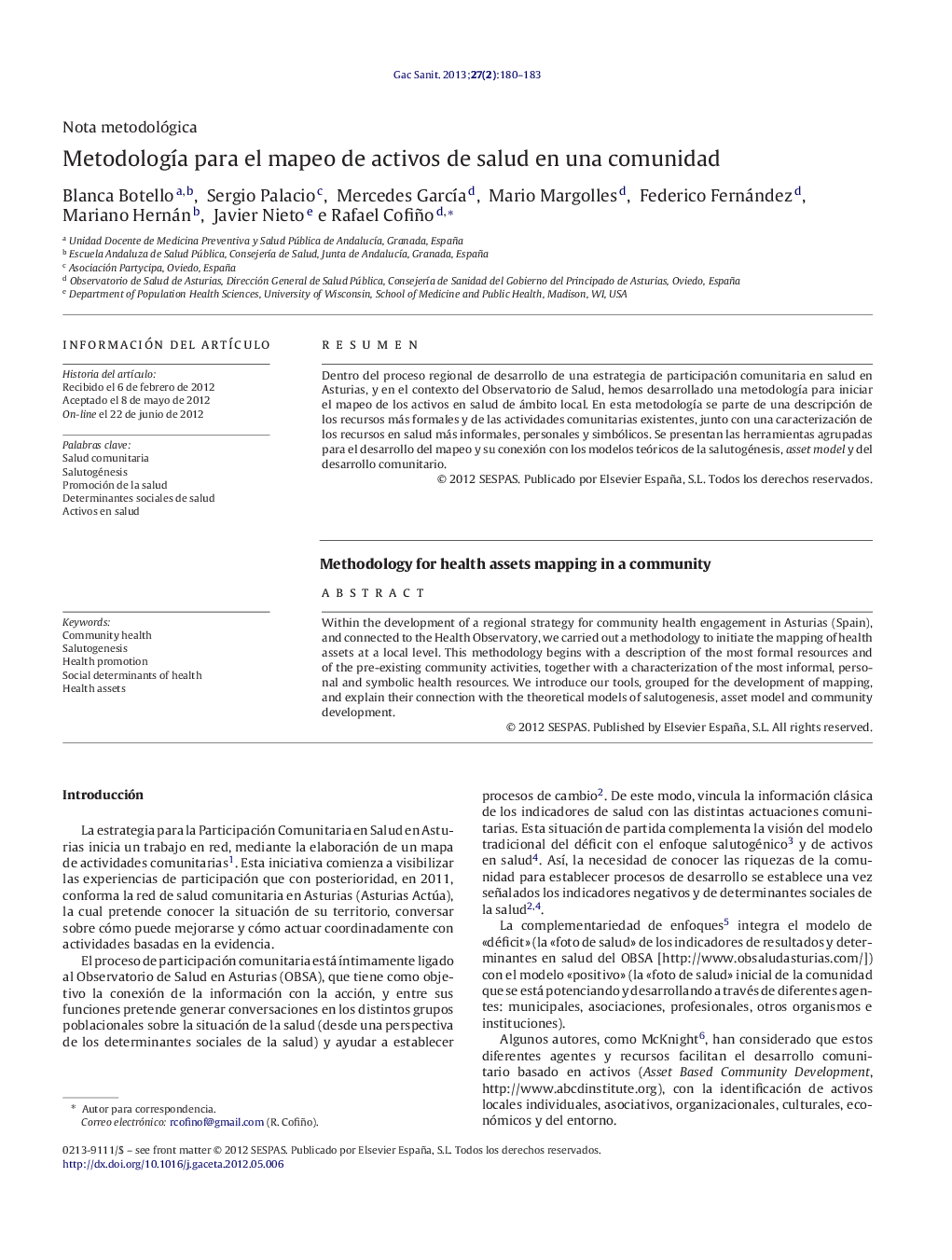 Metodología para el mapeo de activos de salud en una comunidad