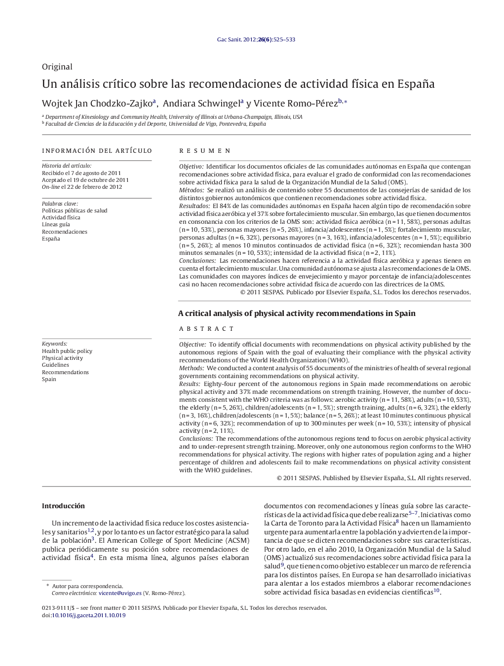 Un análisis crítico sobre las recomendaciones de actividad física en España