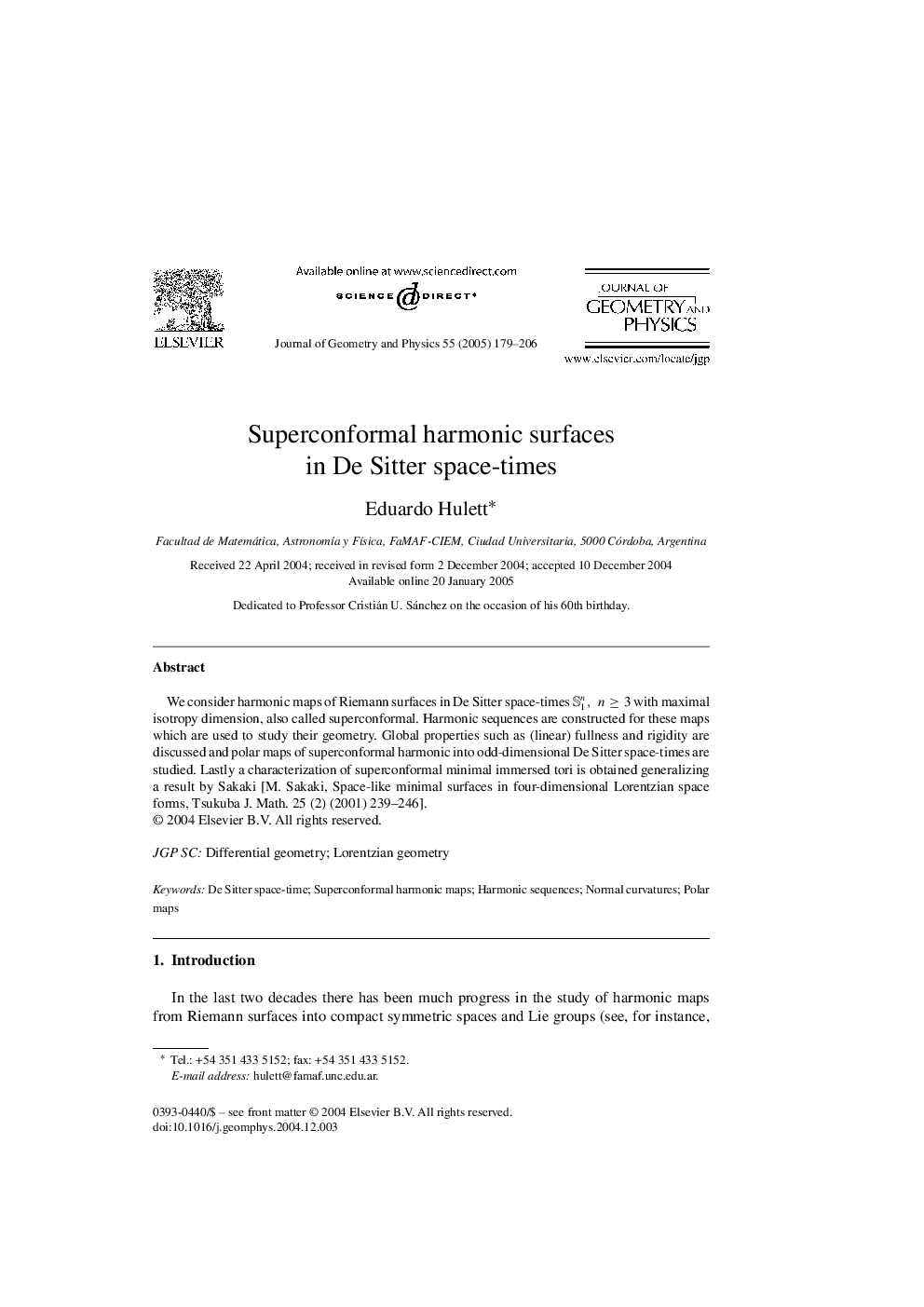 Superconformal harmonic surfaces in De Sitter space-times