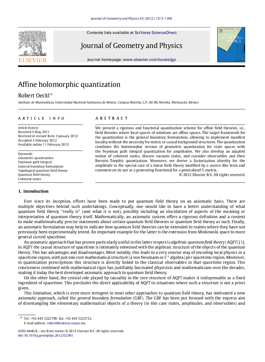 Affine holomorphic quantization