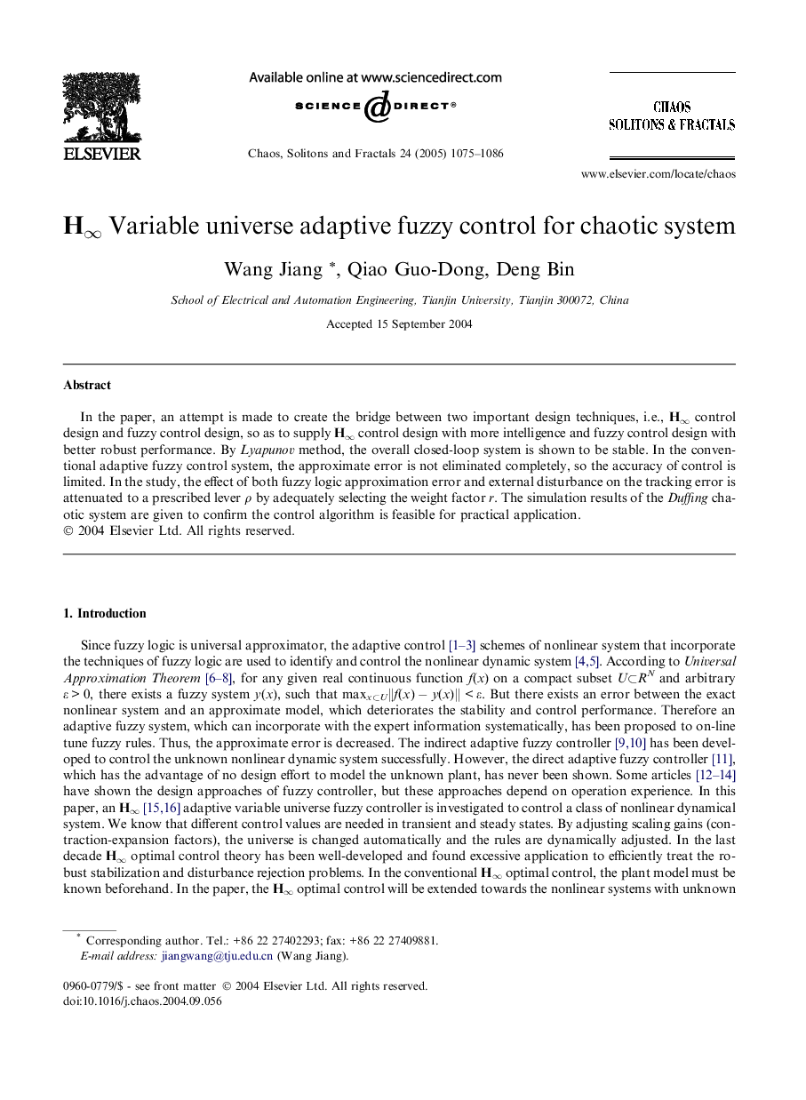 Hâ Variable universe adaptive fuzzy control for chaotic system