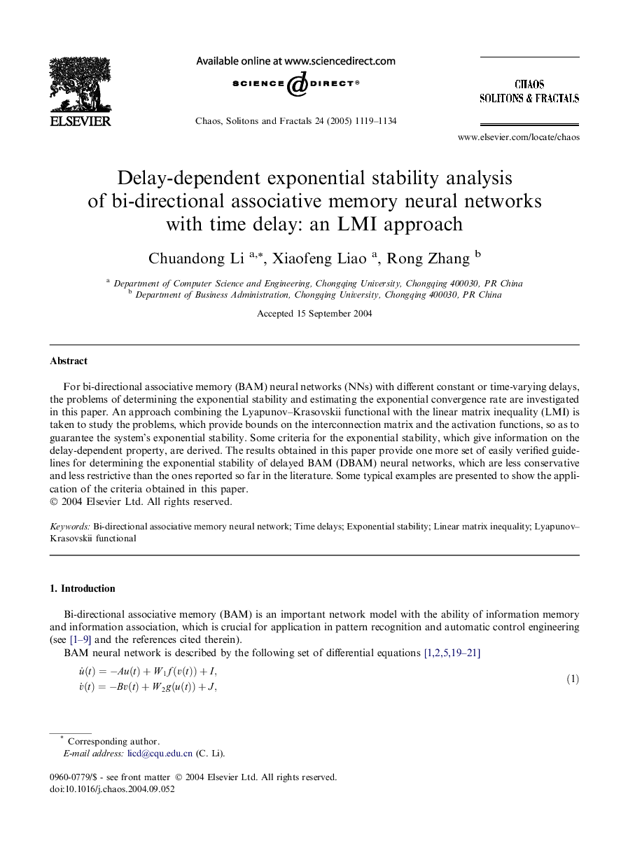 Delay-dependent exponential stability analysis of bi-directional associative memory neural networks with time delay: an LMI approach