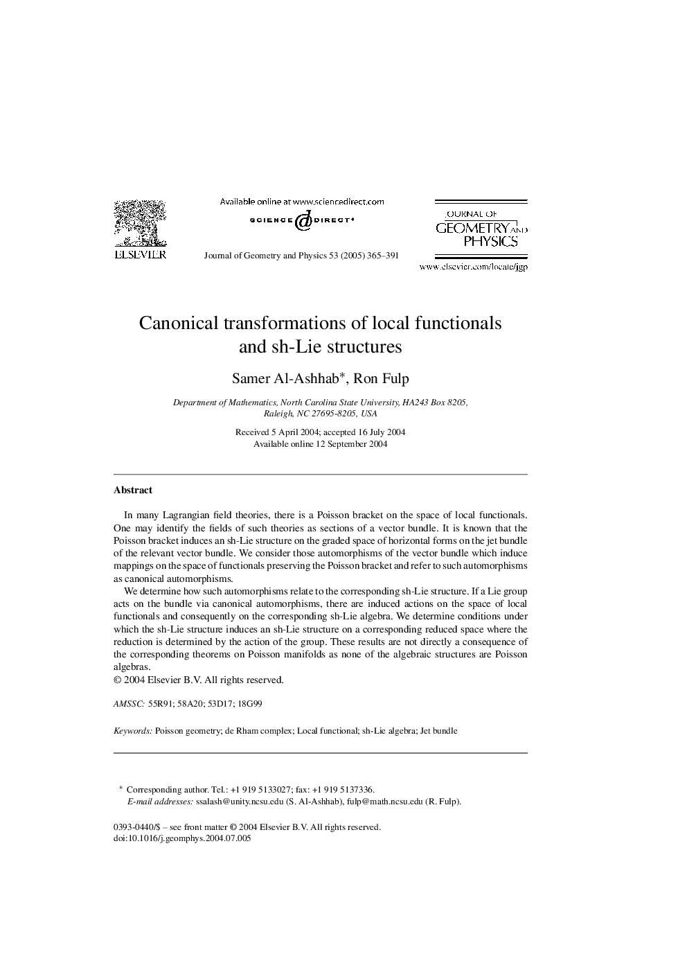 Canonical transformations of local functionals and sh-Lie structures