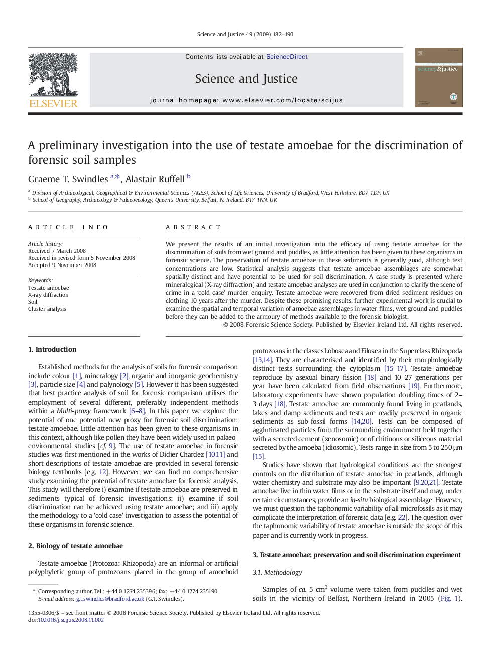 A preliminary investigation into the use of testate amoebae for the discrimination of forensic soil samples