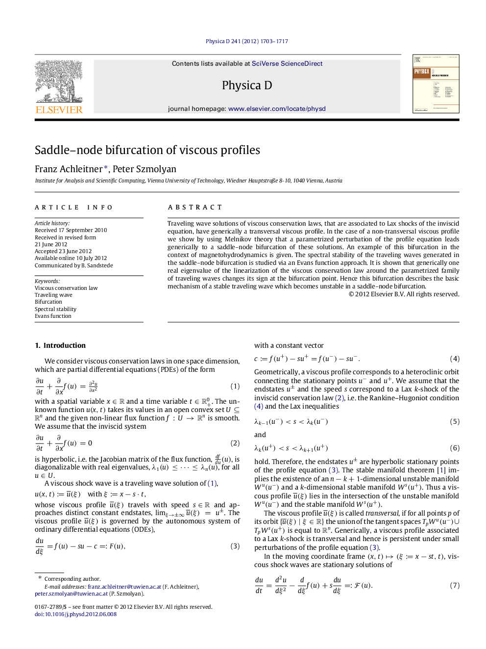 Saddle-node bifurcation of viscous profiles