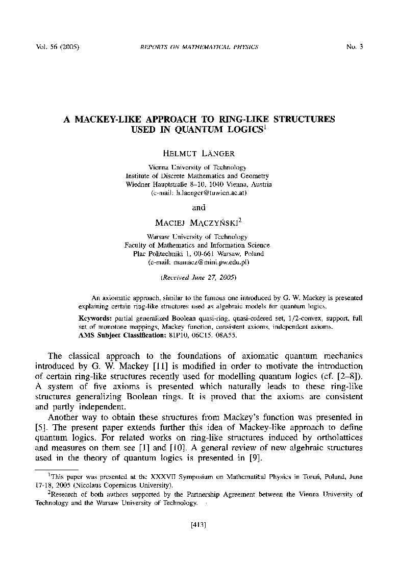 A Mackey-like approach to ring-like structures used in quantum logics