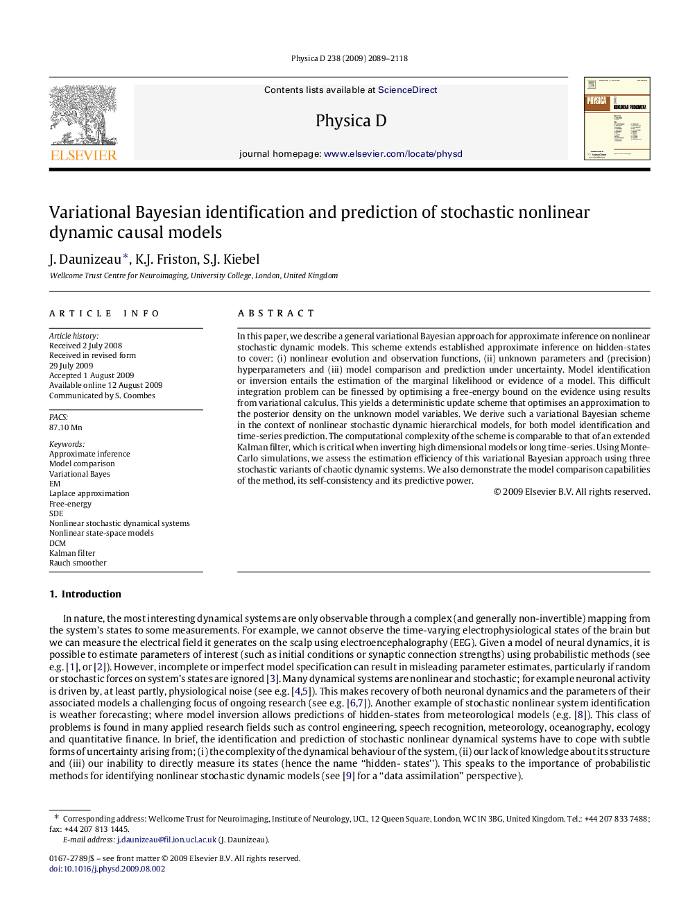 Variational Bayesian identification and prediction of stochastic nonlinear dynamic causal models