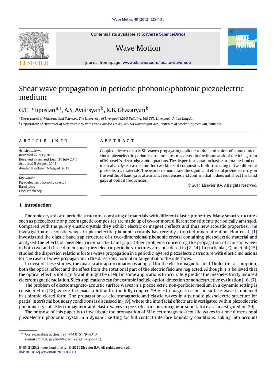 Shear wave propagation in periodic phononic/photonic piezoelectric medium