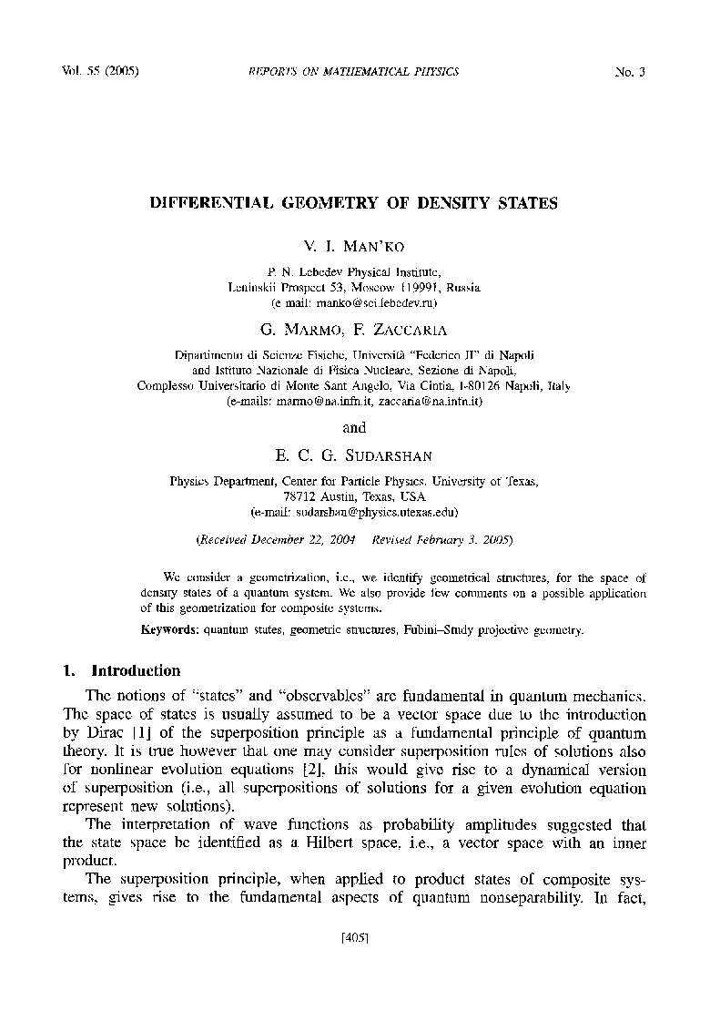 Differential geometry of density states