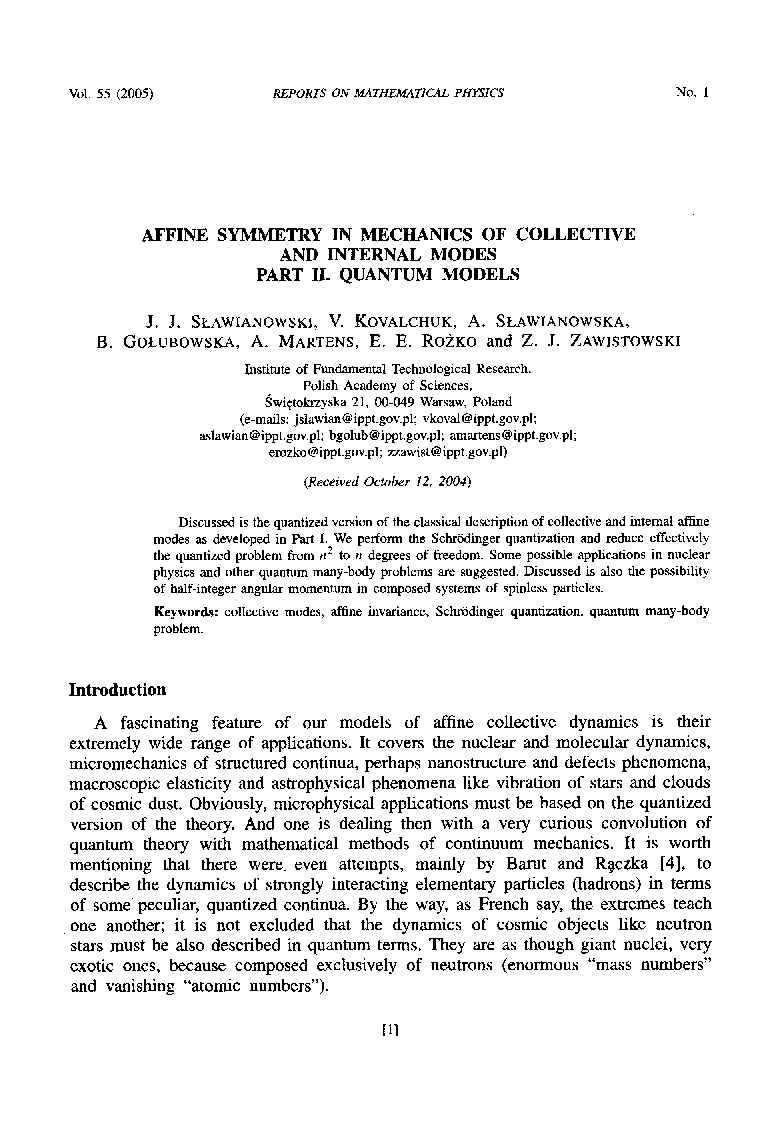 Affine symmetry in mechanics of collective and internal modes Part II. Quantum models