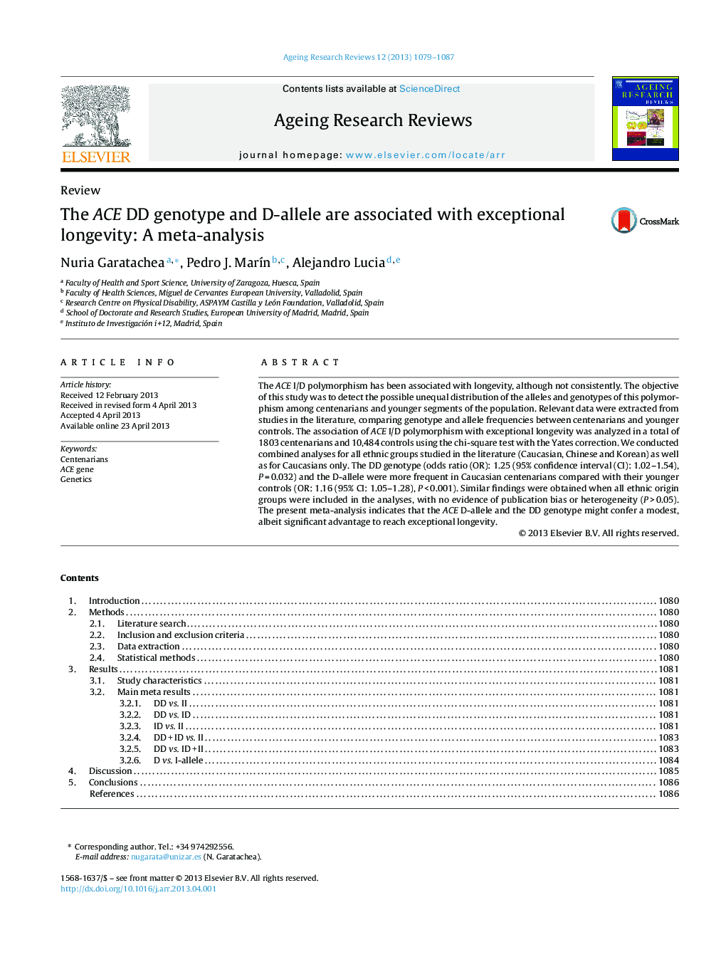 The ACE DD genotype and D-allele are associated with exceptional longevity: A meta-analysis