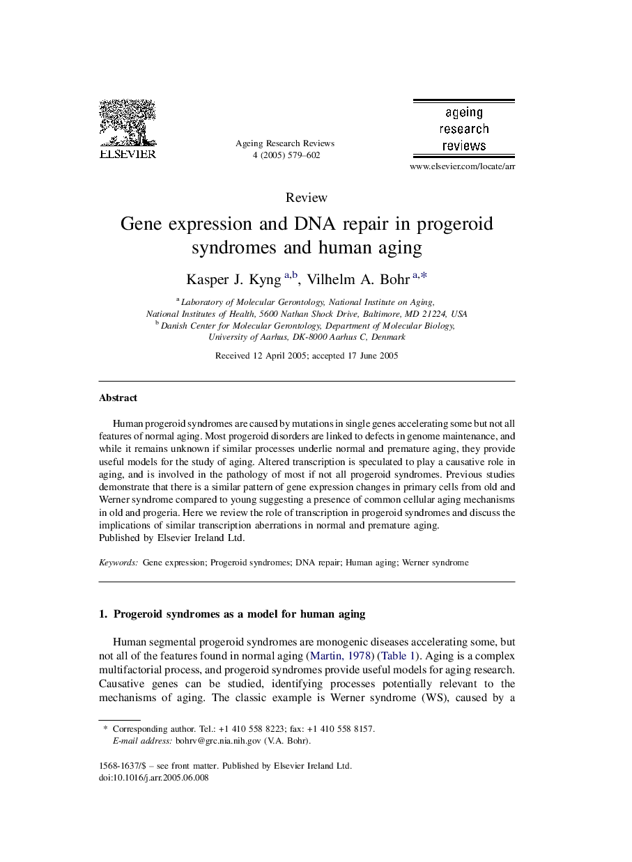 Gene expression and DNA repair in progeroid syndromes and human aging