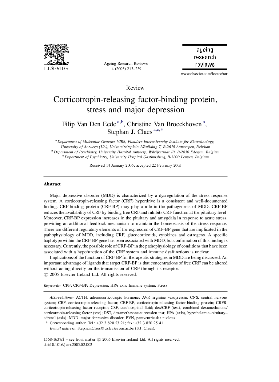 Corticotropin-releasing factor-binding protein, stress and major depression