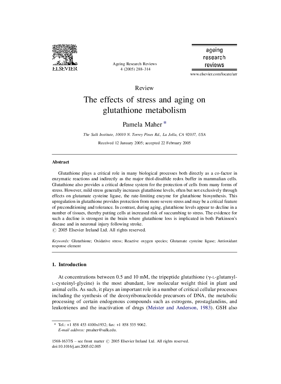 The effects of stress and aging on glutathione metabolism