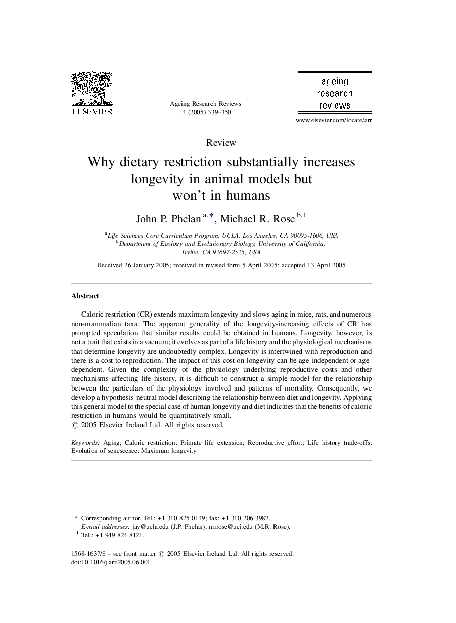 Why dietary restriction substantially increases longevity in animal models but won't in humans