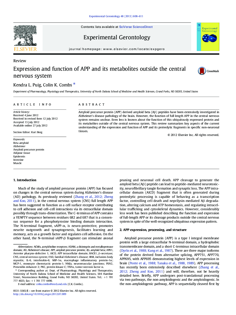 Expression and function of APP and its metabolites outside the central nervous system