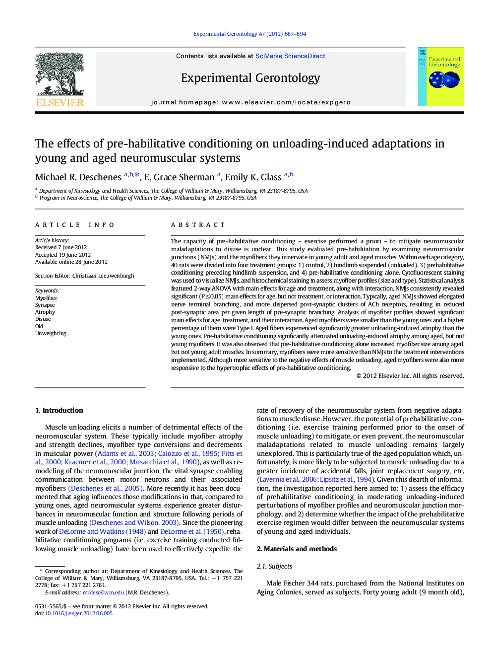 عکس صفحه اول مقاله: The effects of pre-habilitative conditioning on unloading-induced adaptations in young and aged neuromuscular systems The effects of pre-habilitative conditioning on unloading-induced adaptations in young and aged neuromuscular systems