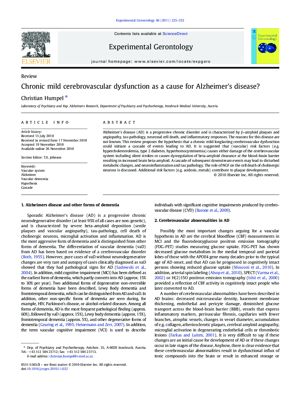 Chronic mild cerebrovascular dysfunction as a cause for Alzheimer's disease?