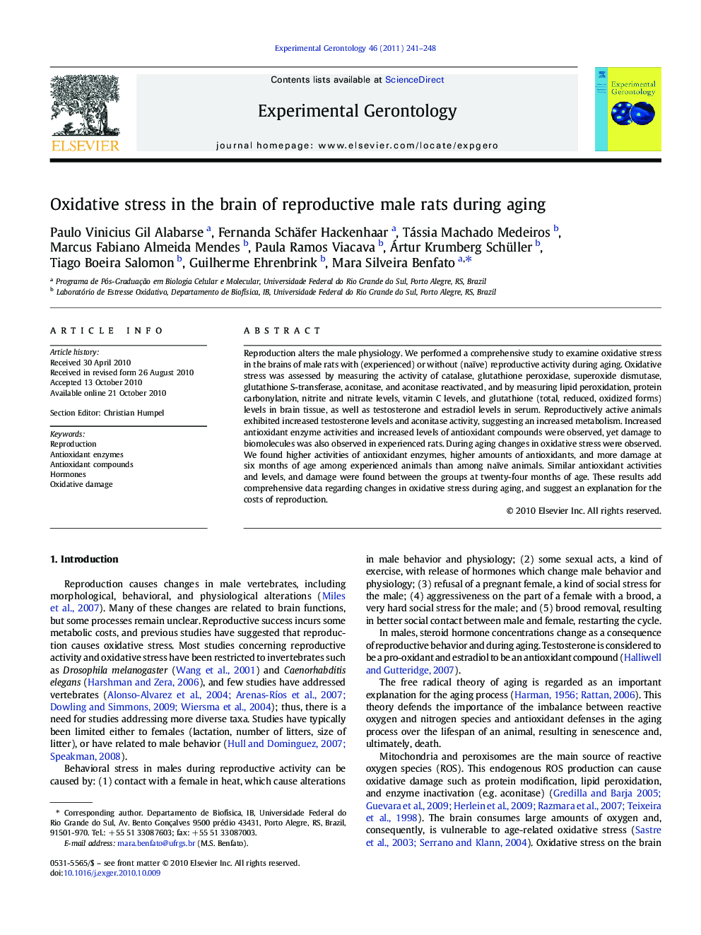 Oxidative stress in the brain of reproductive male rats during aging