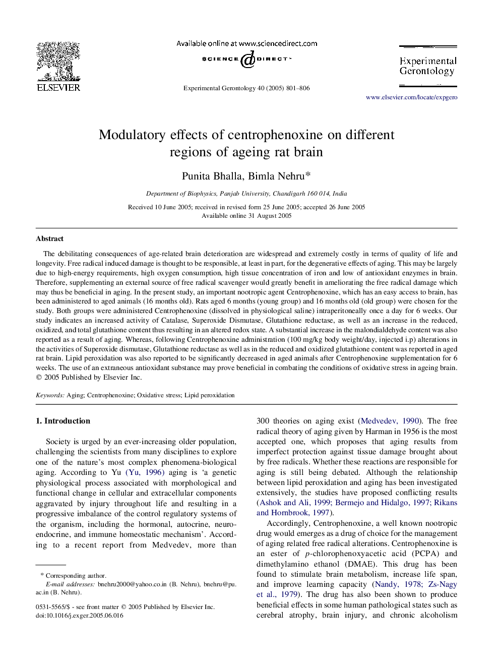 Modulatory effects of centrophenoxine on different regions of ageing rat brain