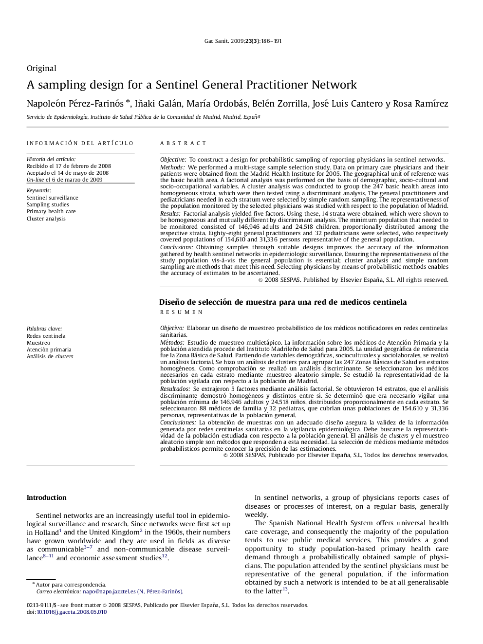 A sampling design for a Sentinel General Practitioner Network