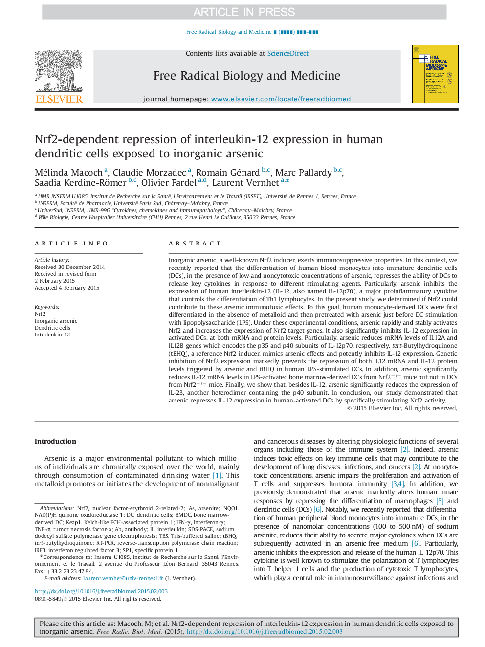 Nrf2-dependent repression of interleukin-12 expression in human dendritic cells exposed to inorganic arsenic