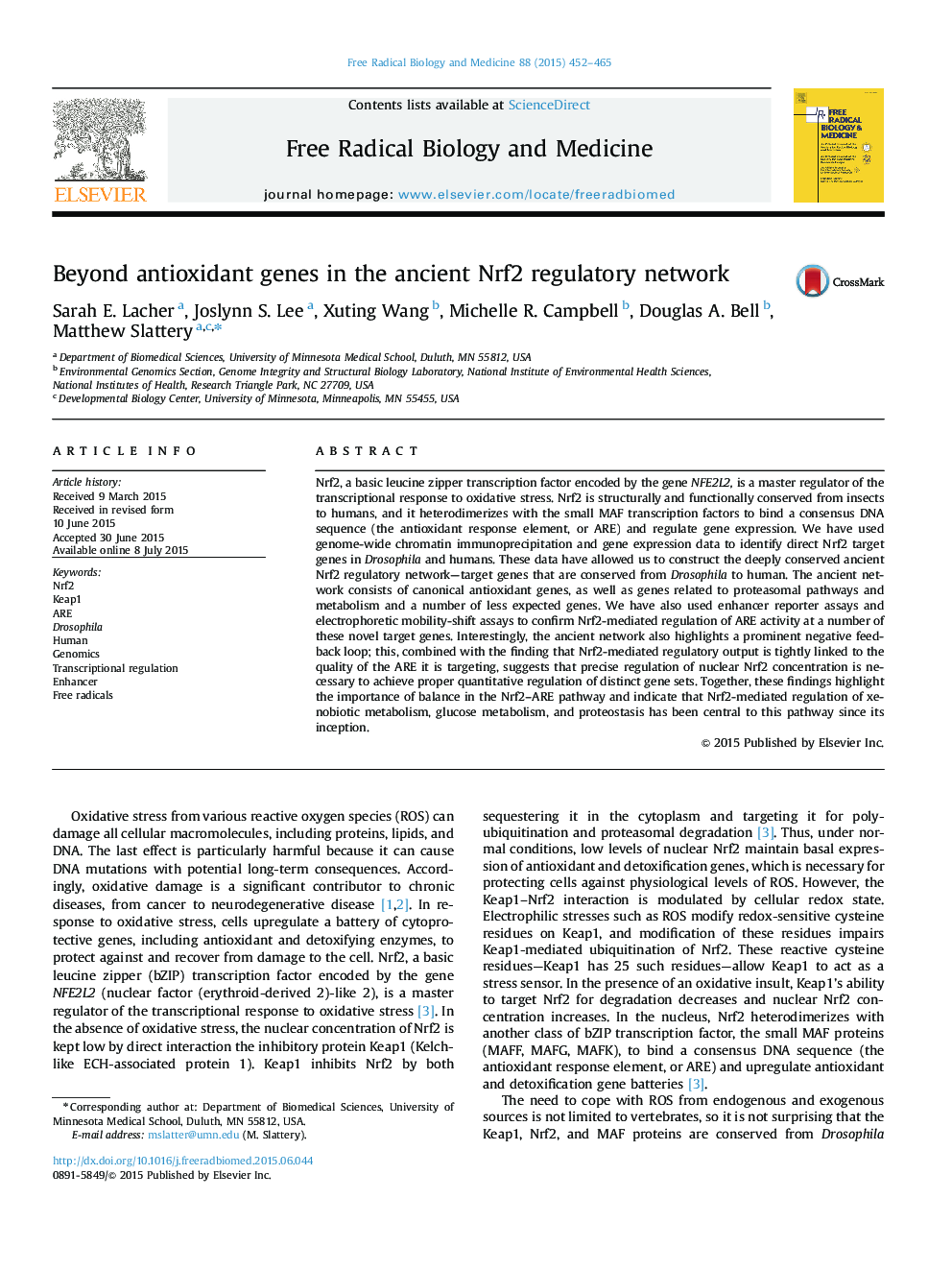 Beyond antioxidant genes in the ancient Nrf2 regulatory network