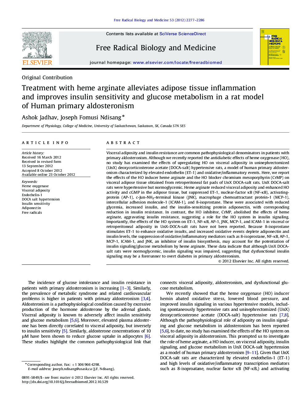 Treatment with heme arginate alleviates adipose tissue inflammation and improves insulin sensitivity and glucose metabolism in a rat model of Human primary aldosteronism