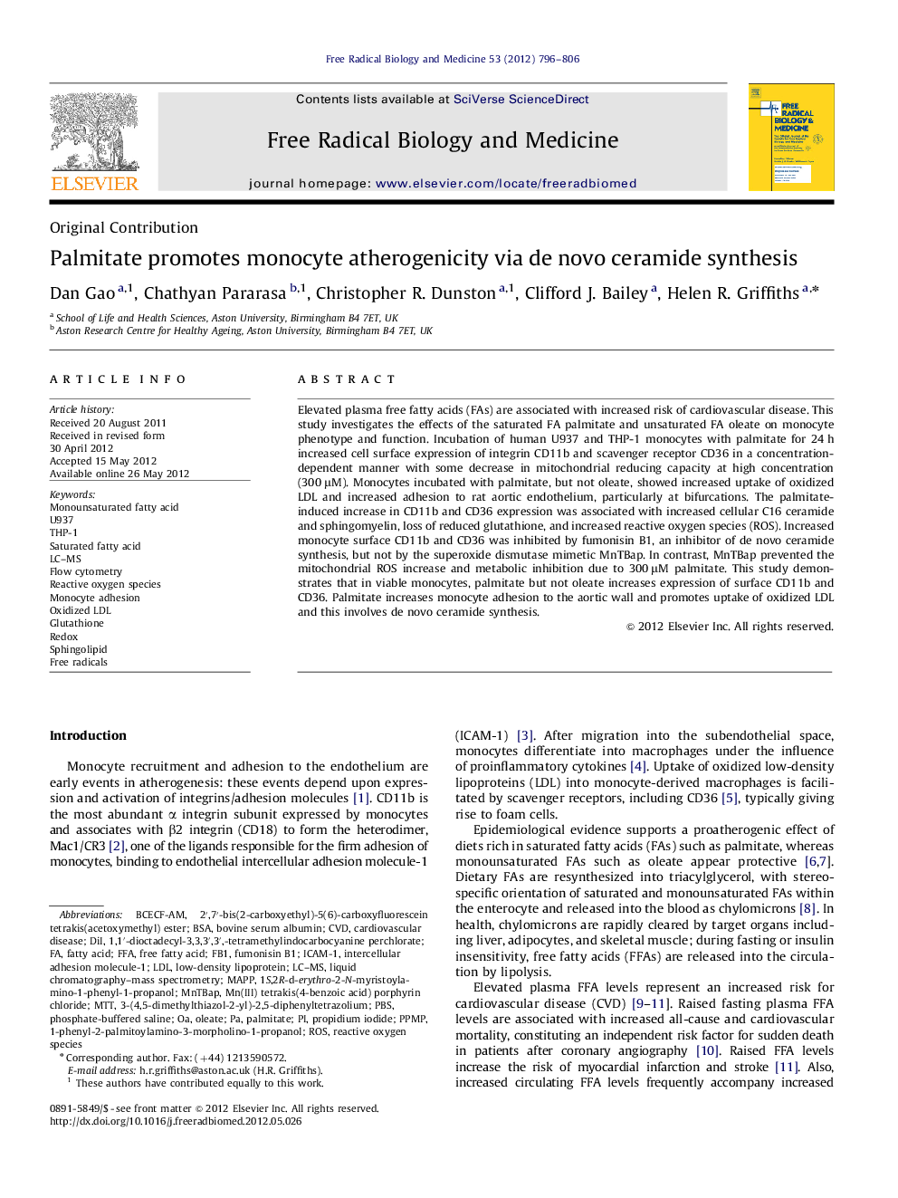 عکس صفحه اول مقاله: Palmitate promotes monocyte atherogenicity via de novo ceramide synthesis Palmitate promotes monocyte atherogenicity via de novo ceramide synthesis