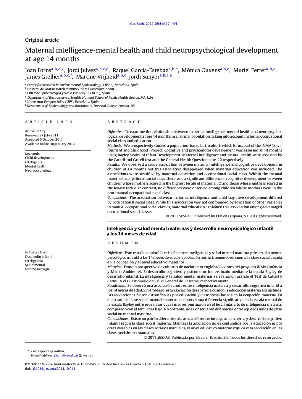 Maternal intelligence-mental health and child neuropsychological development at age 14 months