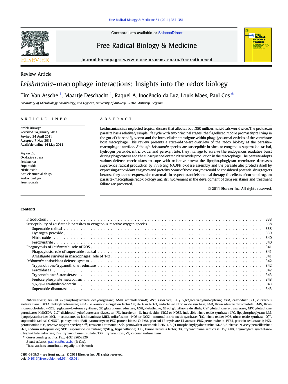 Leishmania-macrophage interactions: Insights into the redox biology