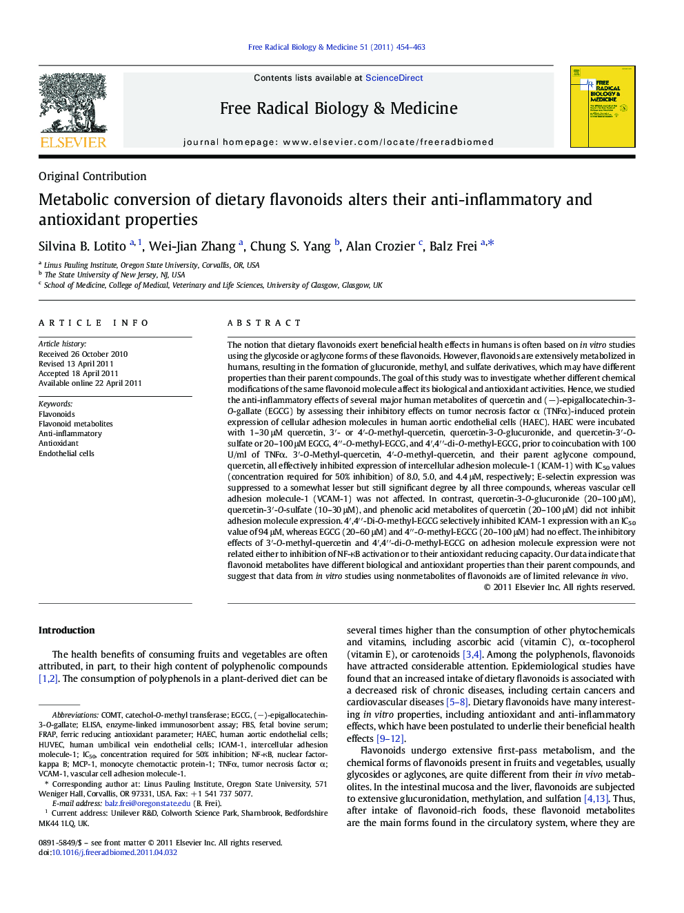 Metabolic conversion of dietary flavonoids alters their anti-inflammatory and antioxidant properties