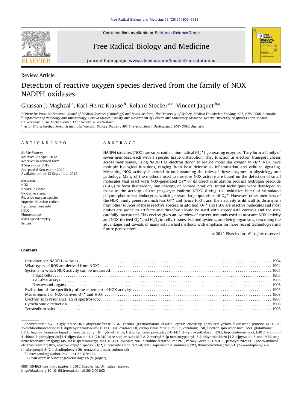 Detection of reactive oxygen species derived from the family of NOX NADPH oxidases