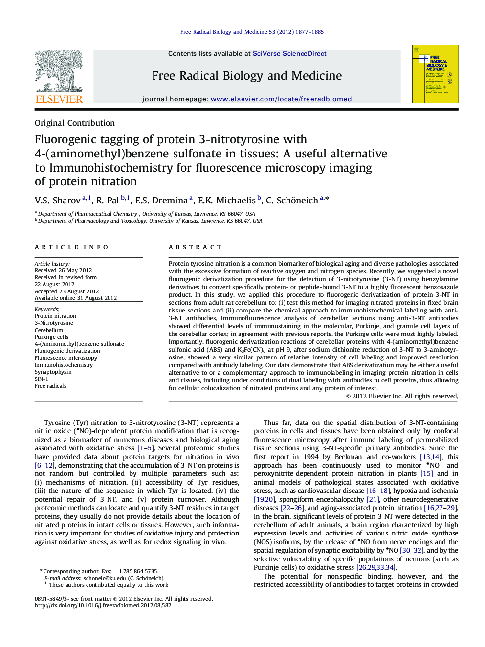 Fluorogenic tagging of protein 3-nitrotyrosine with 4-(aminomethyl)benzene sulfonate in tissues: A useful alternative to Immunohistochemistry for fluorescence microscopy imaging of protein nitration