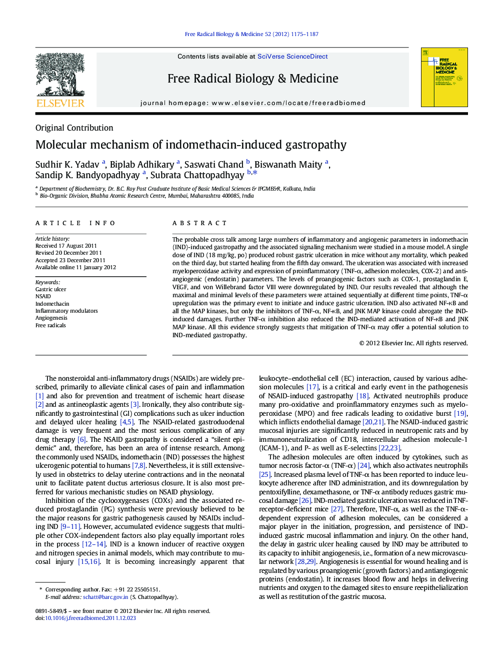 Molecular mechanism of indomethacin-induced gastropathy