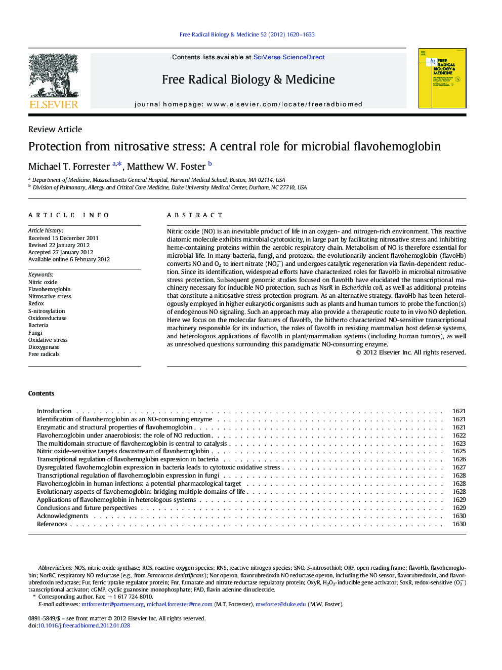 Protection from nitrosative stress: A central role for microbial flavohemoglobin