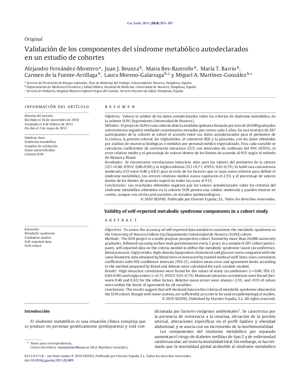 Validación de los componentes del síndrome metabólico autodeclarados en un estudio de cohortes