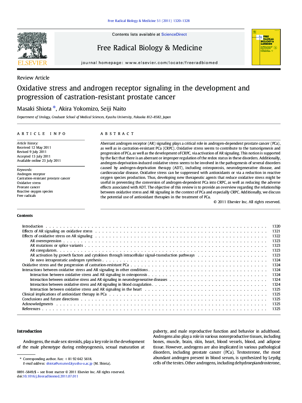 Oxidative stress and androgen receptor signaling in the development and progression of castration-resistant prostate cancer
