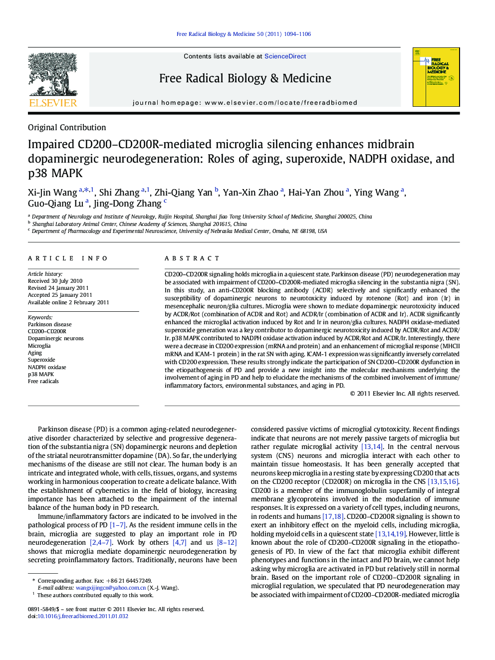 Impaired CD200-CD200R-mediated microglia silencing enhances midbrain dopaminergic neurodegeneration: Roles of aging, superoxide, NADPH oxidase, and p38 MAPK