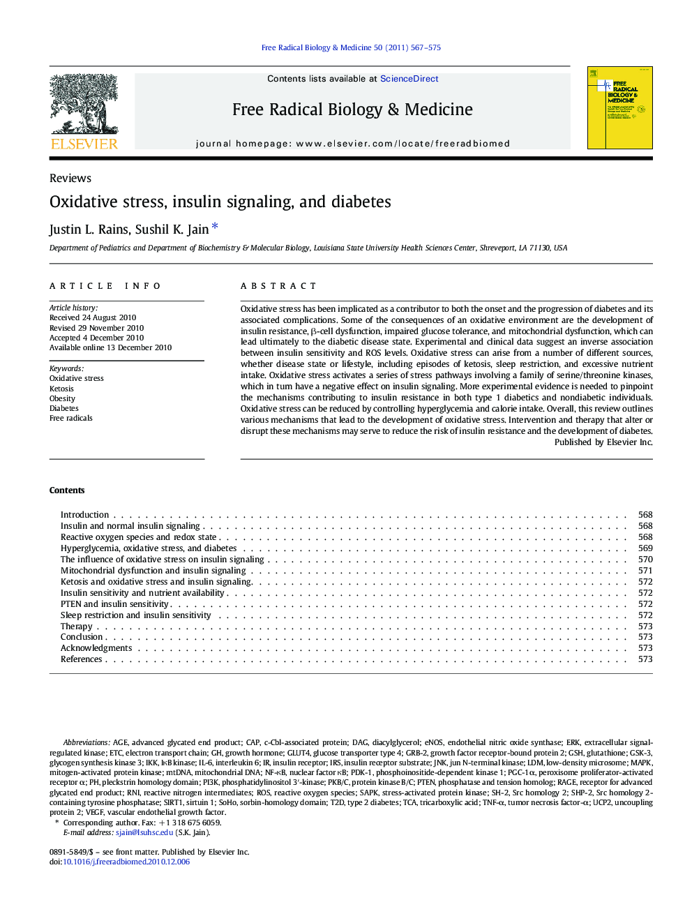 Oxidative stress, insulin signaling, and diabetes