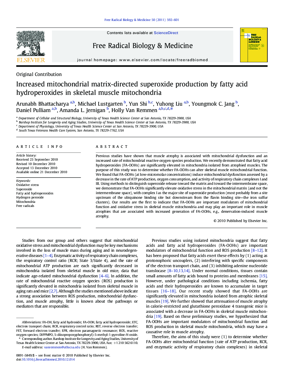 Increased mitochondrial matrix-directed superoxide production by fatty acid hydroperoxides in skeletal muscle mitochondria