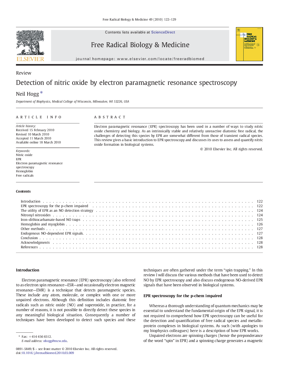 Detection of nitric oxide by electron paramagnetic resonance spectroscopy