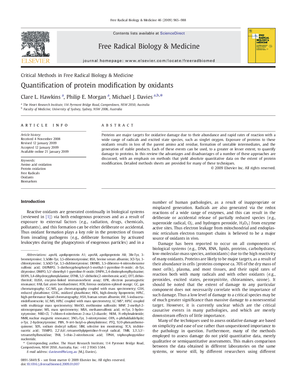 Quantification of protein modification by oxidants