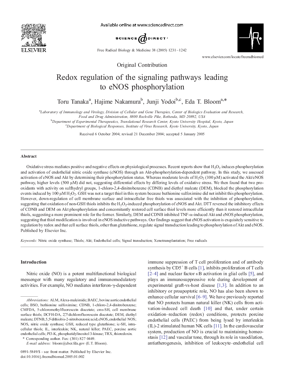 Redox regulation of the signaling pathways leading to eNOS phosphorylation