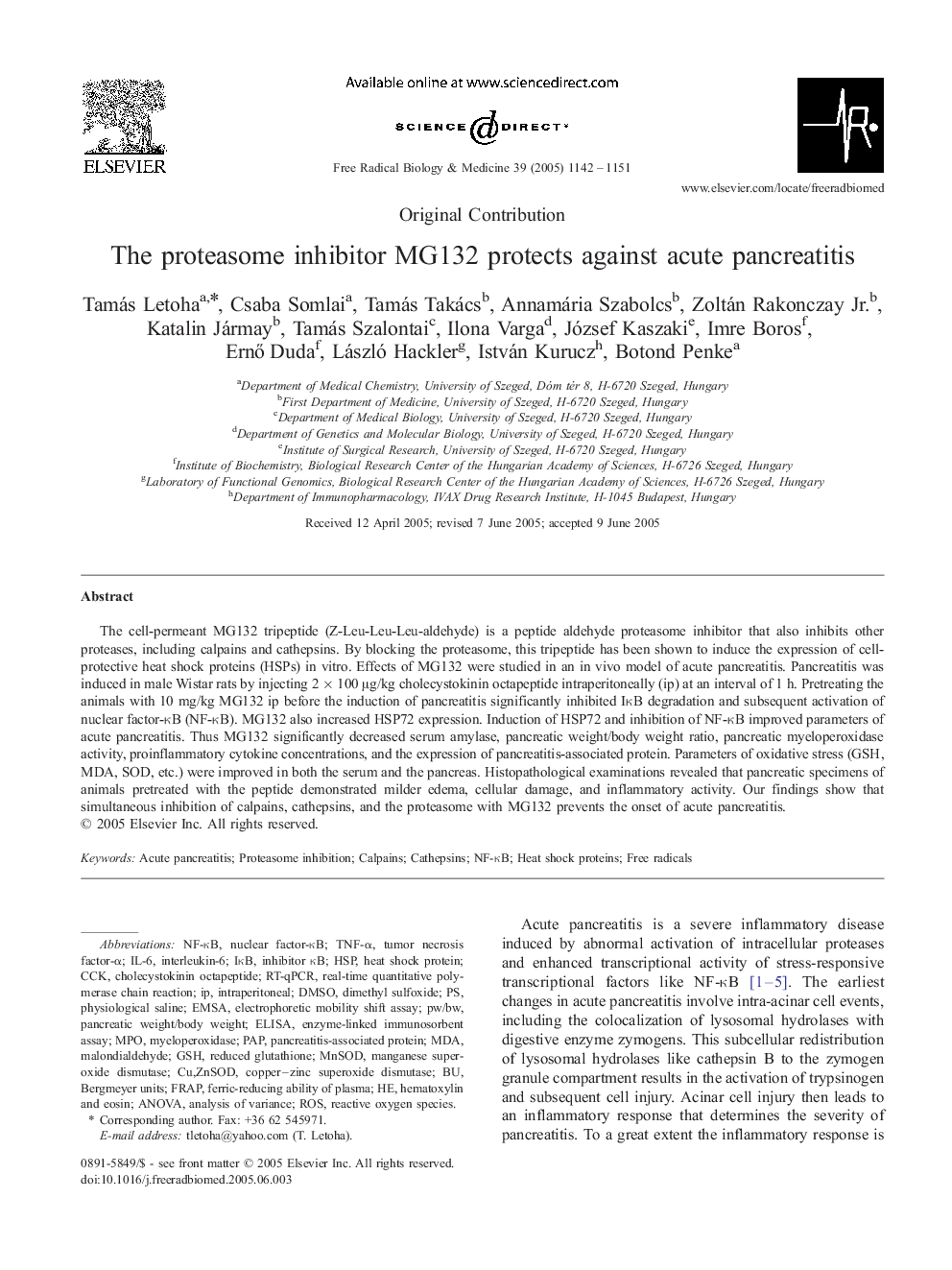 The proteasome inhibitor MG132 protects against acute pancreatitis