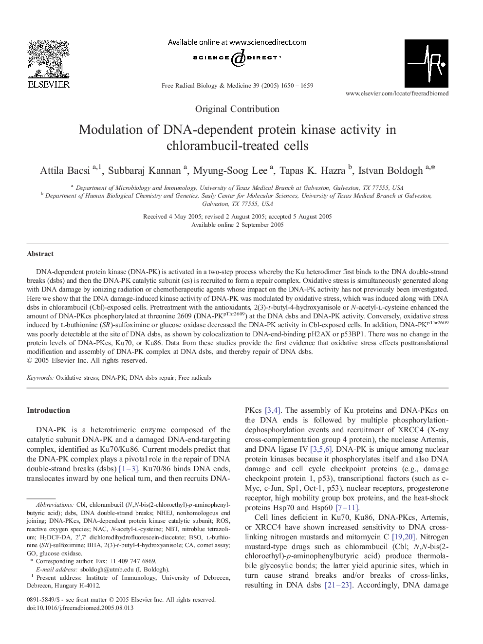 Modulation of DNA-dependent protein kinase activity in chlorambucil-treated cells